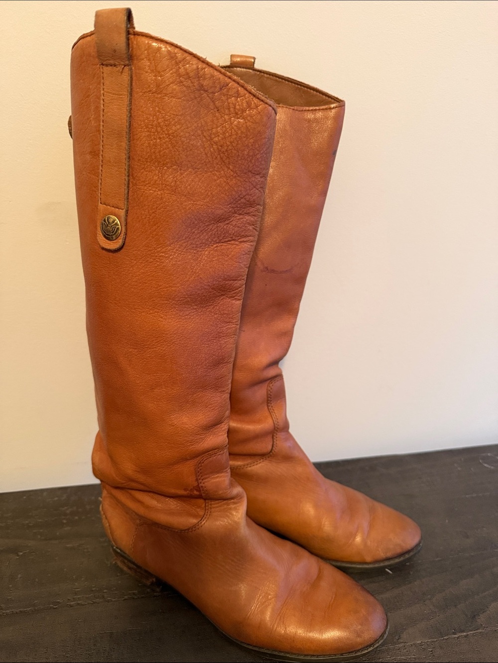 Sam Edelman Tall Leather Riding Boots - Brown Zipper Back